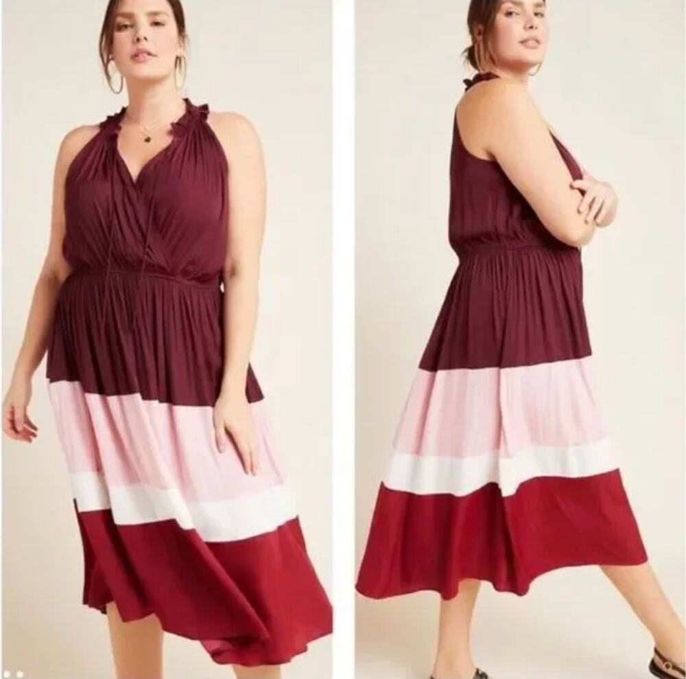 New Anthropologie Current Air Cobie Colorblocked Midi sleeveless pink Dress. 1x